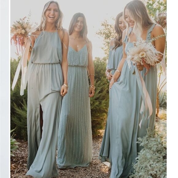 Show Me Your Mumu Bridesmaid Heather Halter Dress‎ in Silver Sage Crisp Size L - Picture 5 of 5